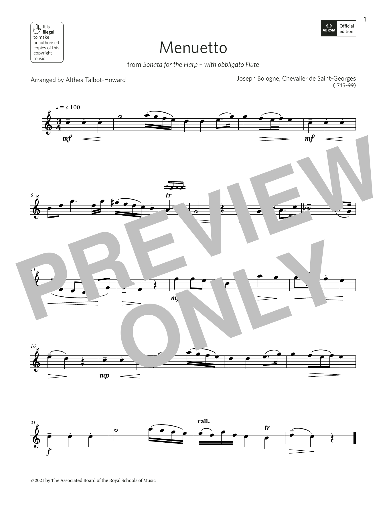 Download Althea Talbot-Howard Menuetto from Sonata for the Harp (Grade 2 A6 from the ABRSM Descant Recorder sy Sheet Music and learn how to play Recorder PDF digital score in minutes