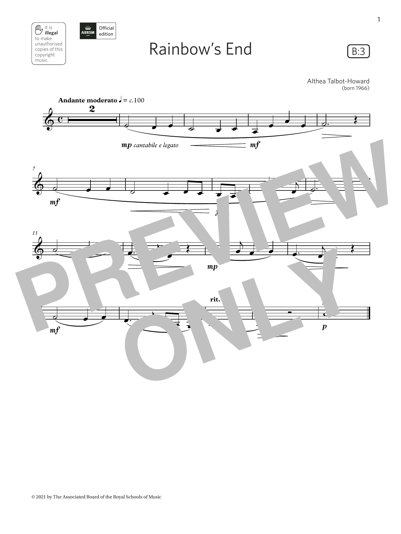 Download Althea Talbot-Howard Rainbow's End (Grade 1 List B3 from the ABRSM Clarinet syllabus from 2022) Sheet Music and learn how to play Clarinet Solo PDF digital score in minutes