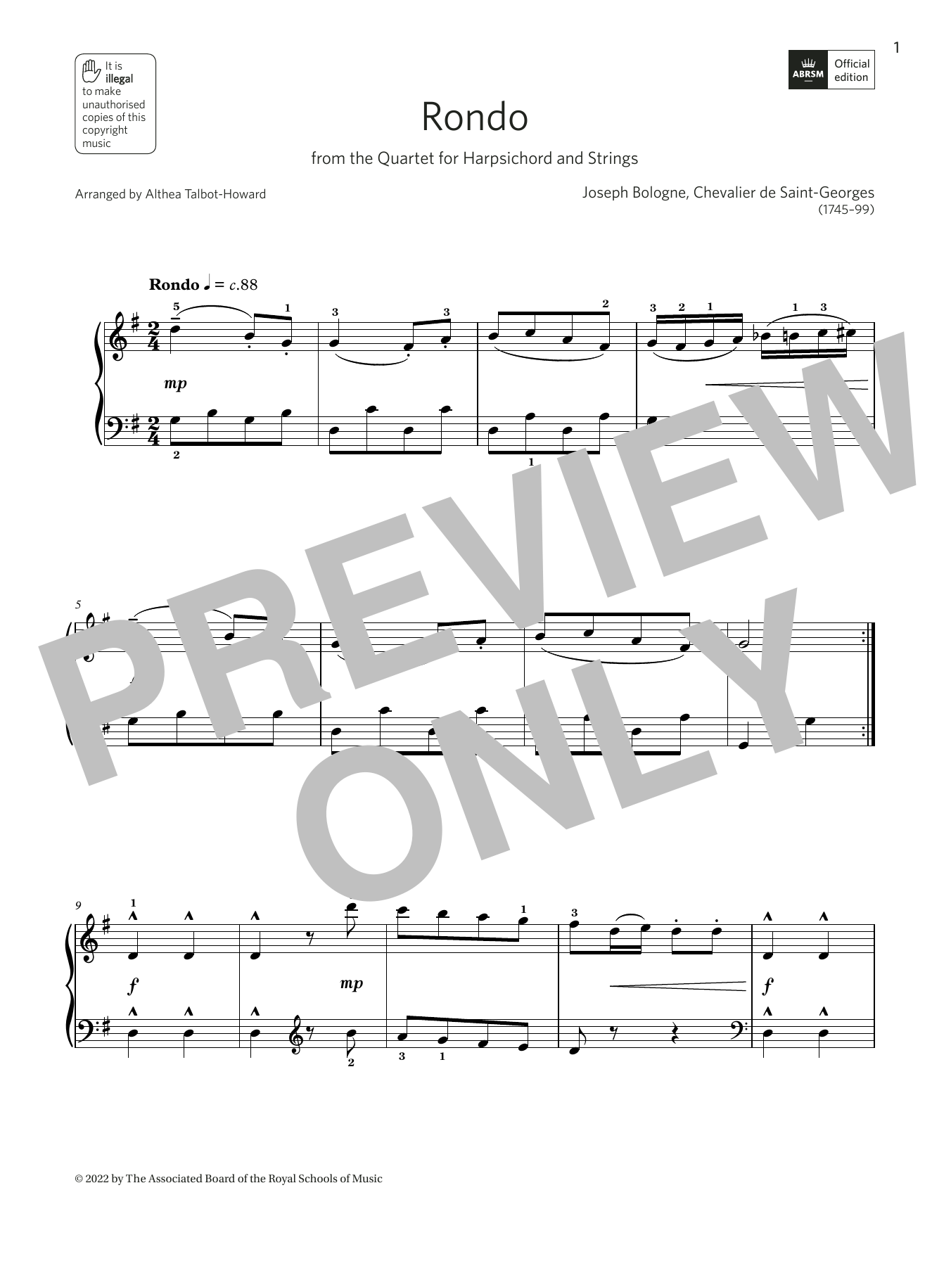 Download Althea Talbot-Howard Rondo from Quartet for harpsichord and strings (Grade 2, list A11, ABRSM Piano S Sheet Music and learn how to play Piano Solo PDF digital score in minutes