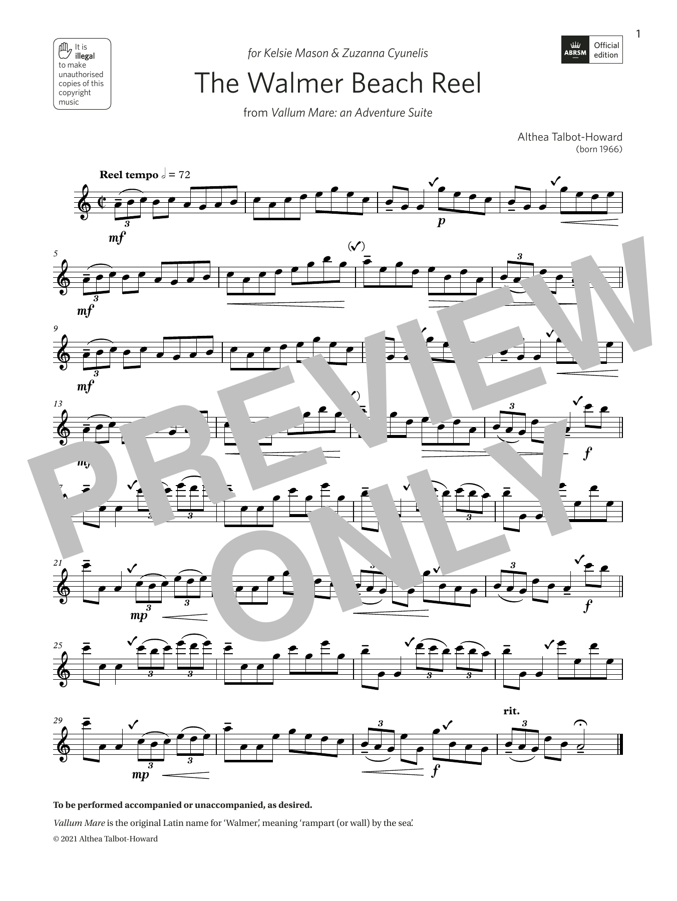 Download Althea Talbot-Howard The Walmer Beach Reel (Grade 4 List C9 from the ABRSM Treble Recorder syllabus f Sheet Music and learn how to play Recorder PDF digital score in minutes