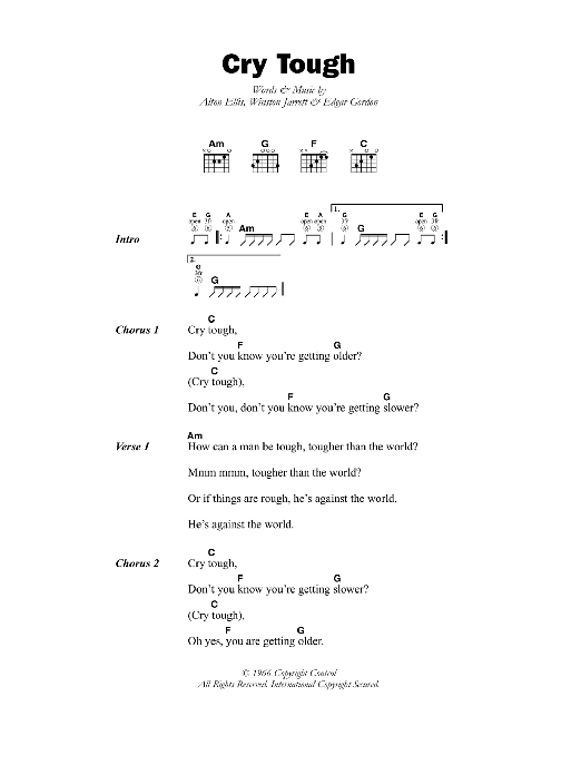 Download Alton Ellis Cry Tough Sheet Music and learn how to play Lyrics & Chords PDF digital score in minutes