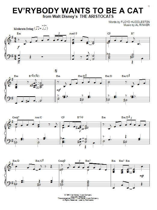 Download Al Rinker Ev'rybody Wants To Be A Cat (from Walt Disney's The Aristocats) Sheet Music and learn how to play Piano PDF digital score in minutes