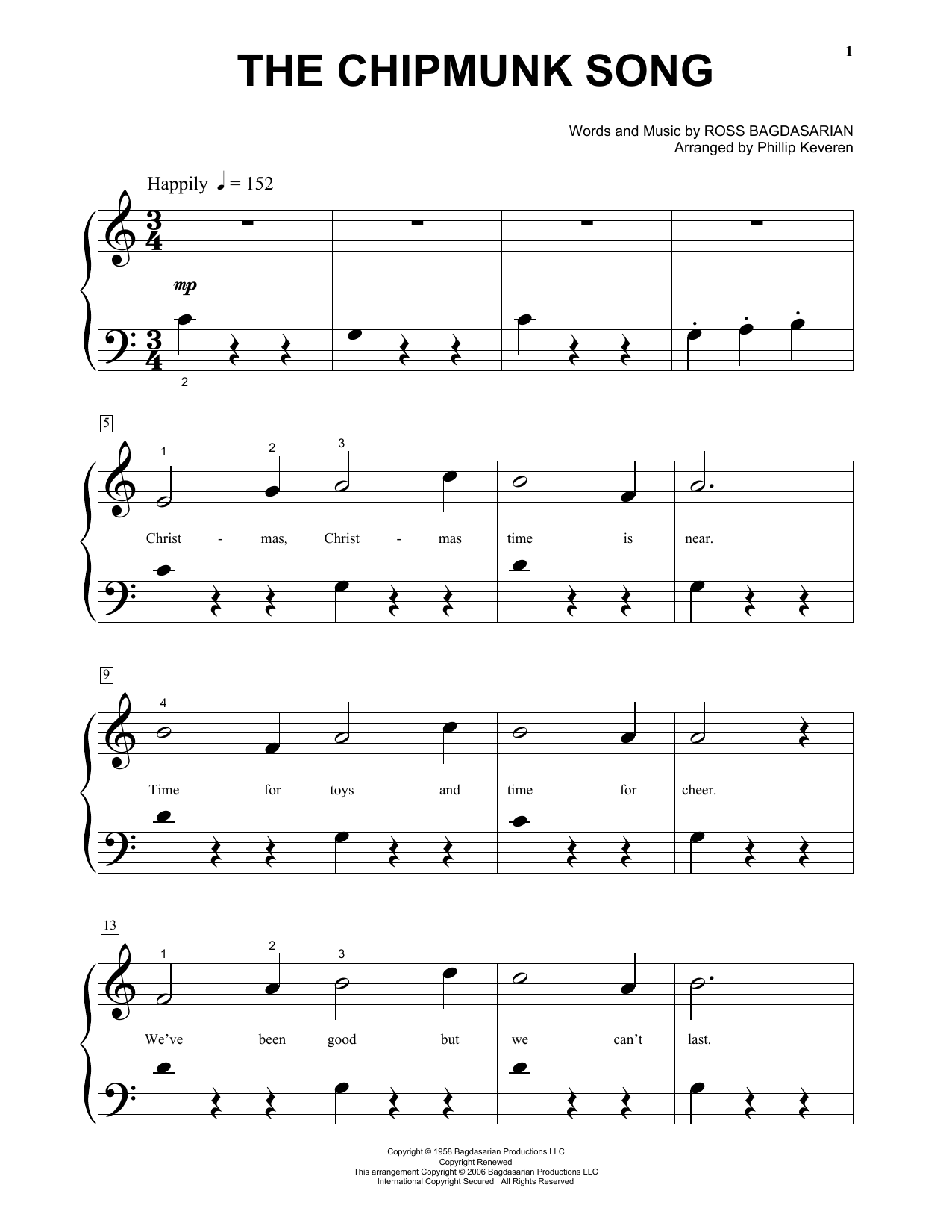 Download Alvin And The Chipmunks The Chipmunk Song Sheet Music and learn how to play Big Note Piano PDF digital score in minutes