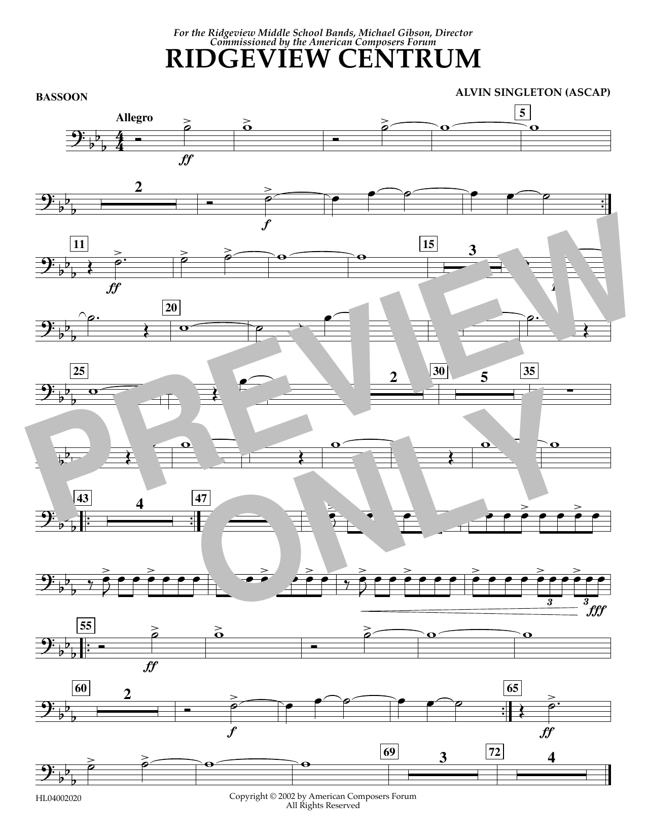 Download Alvin Singleton Ridgeview Centrum - Bassoon Sheet Music and learn how to play Concert Band PDF digital score in minutes