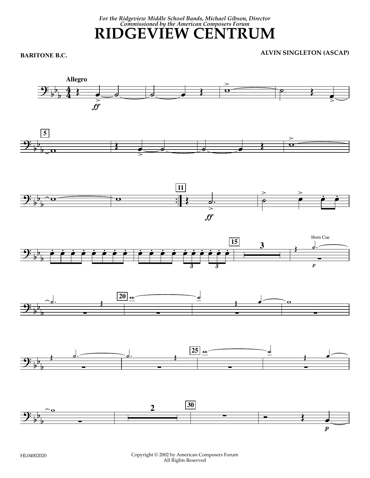 Download Alvin Singleton Ridgeview Centrum - Euphonium in Bass Clef Sheet Music and learn how to play Concert Band PDF digital score in minutes