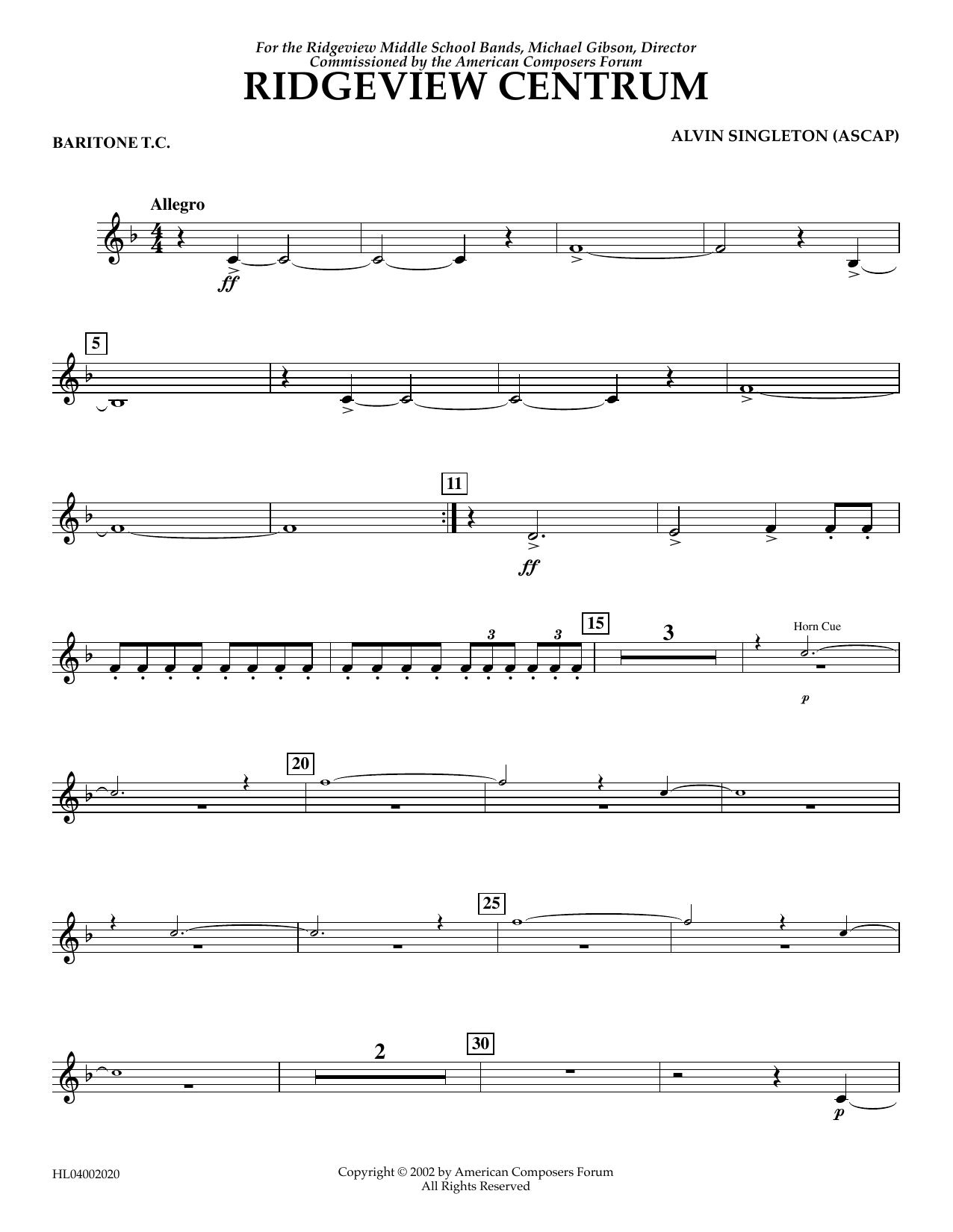 Download Alvin Singleton Ridgeview Centrum - Euphonium in Treble Clef Sheet Music and learn how to play Concert Band PDF digital score in minutes