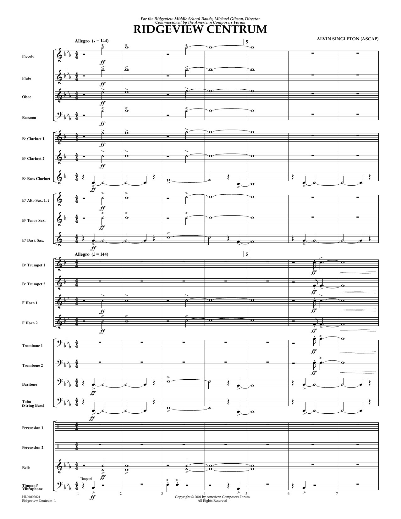 Download Alvin Singleton Ridgeview Centrum - Full Score Sheet Music and learn how to play Concert Band PDF digital score in minutes