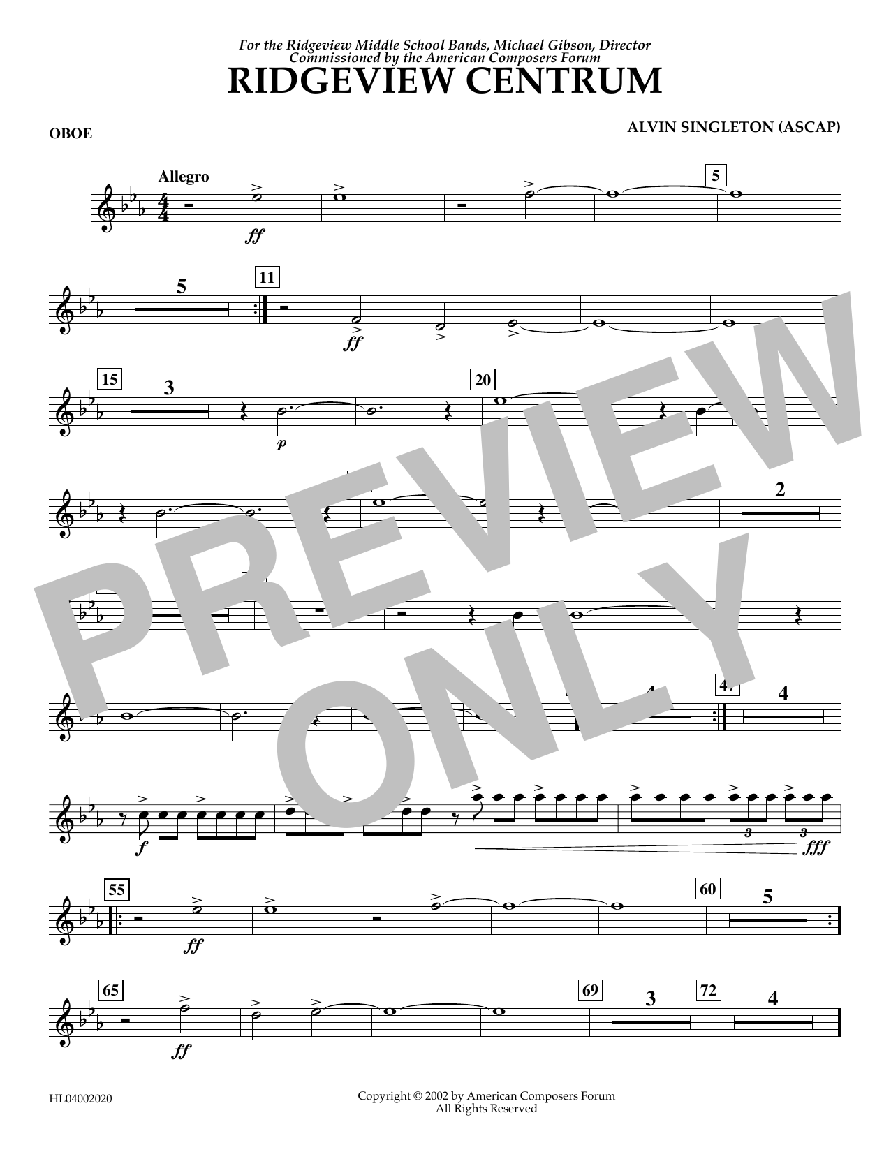 Download Alvin Singleton Ridgeview Centrum - Oboe Sheet Music and learn how to play Concert Band PDF digital score in minutes