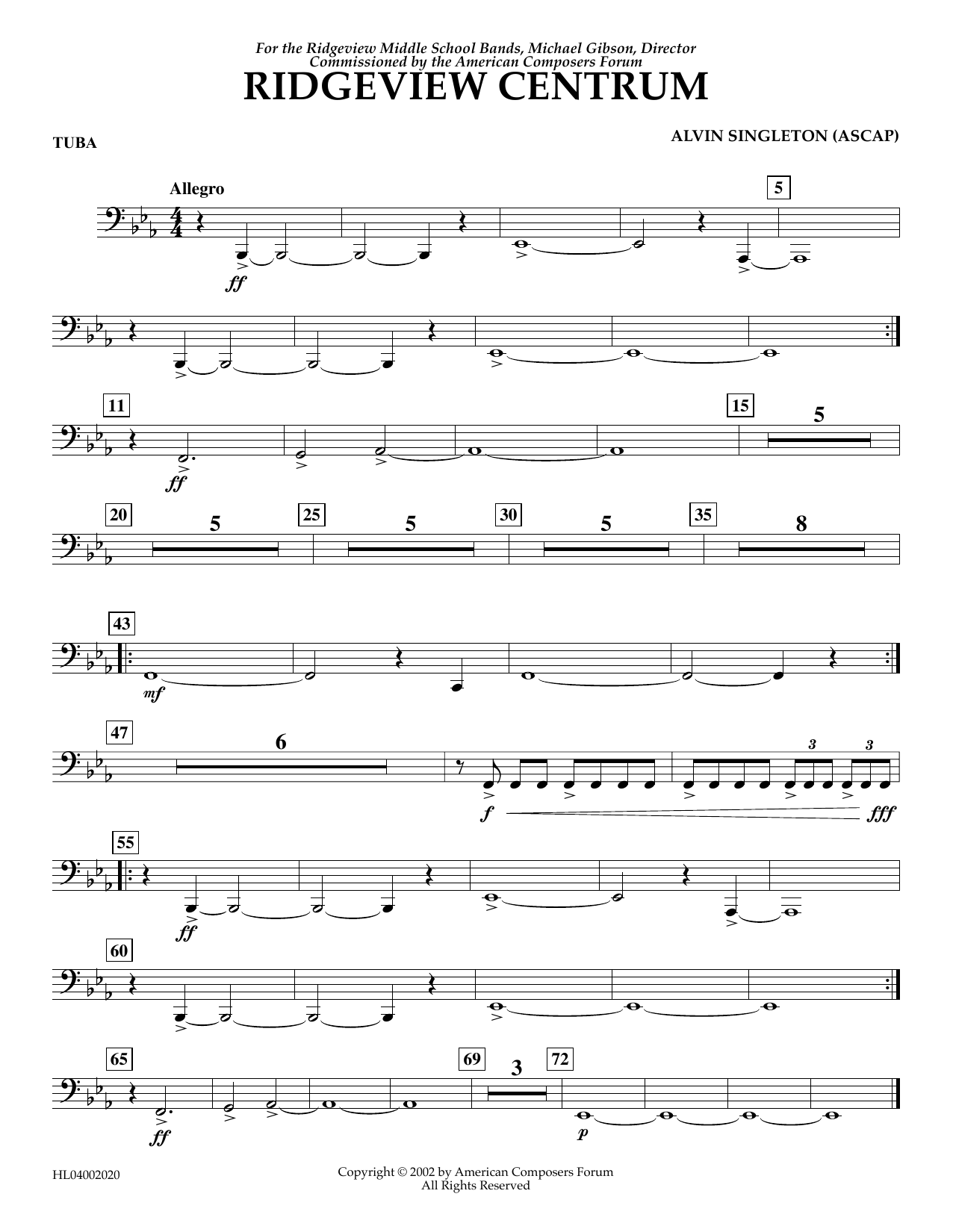 Download Alvin Singleton Ridgeview Centrum - Tuba Sheet Music and learn how to play Concert Band PDF digital score in minutes