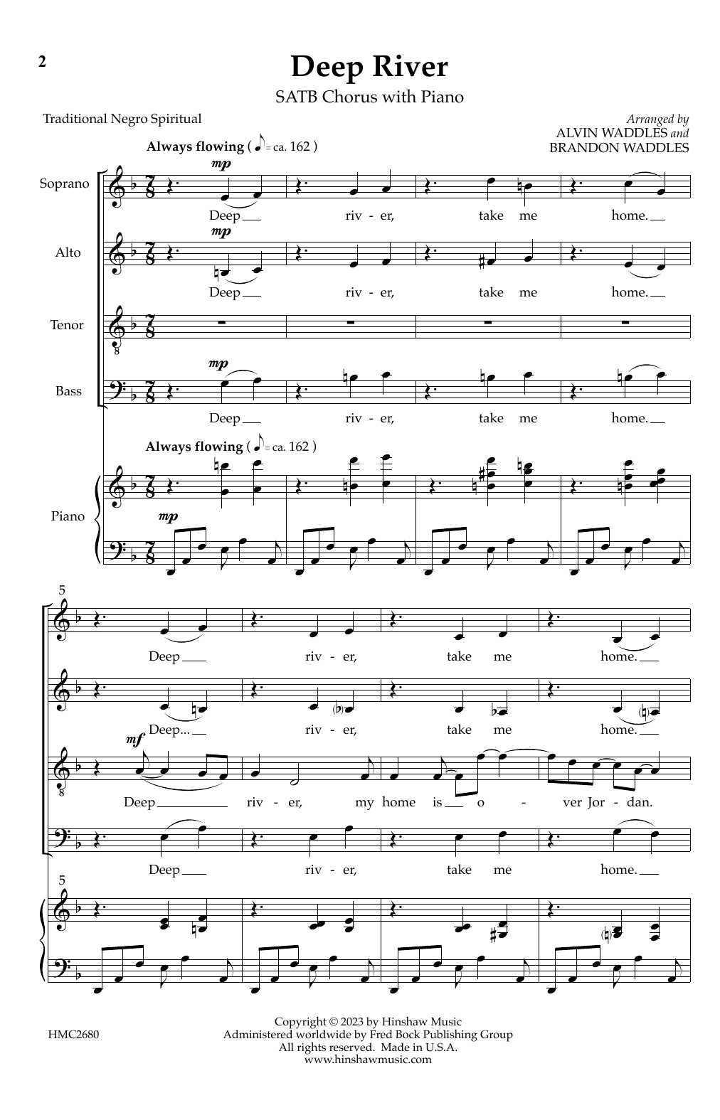 Download Alvin Waddles & Brandon Waddles Deep River Sheet Music and learn how to play SATB Choir PDF digital score in minutes