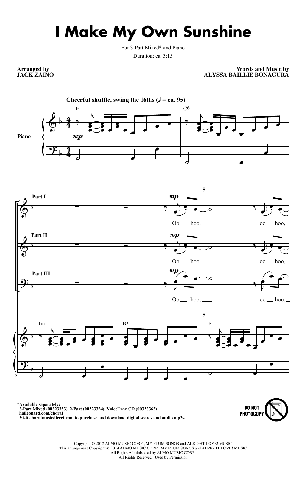 Download Alyssa Bonagura I Make My Own Sunshine (arr. Jack Zaino) Sheet Music and learn how to play 2-Part Choir PDF digital score in minutes