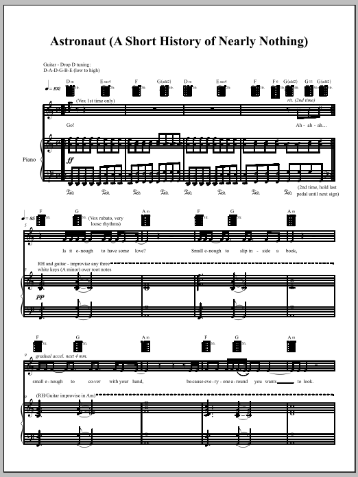 Download Amanda Palmer Astronaut Sheet Music and learn how to play Piano, Vocal & Guitar (Right-Hand Melody) PDF digital score in minutes