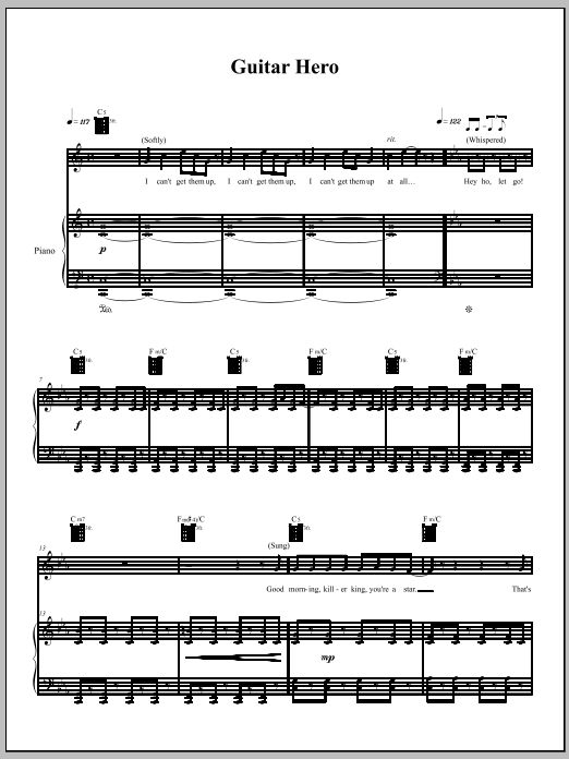 Download Amanda Palmer Guitar Hero Sheet Music and learn how to play Piano, Vocal & Guitar (Right-Hand Melody) PDF digital score in minutes
