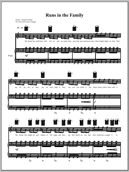 Download Amanda Palmer Runs In The Family Sheet Music and learn how to play Piano, Vocal & Guitar (Right-Hand Melody) PDF digital score in minutes
