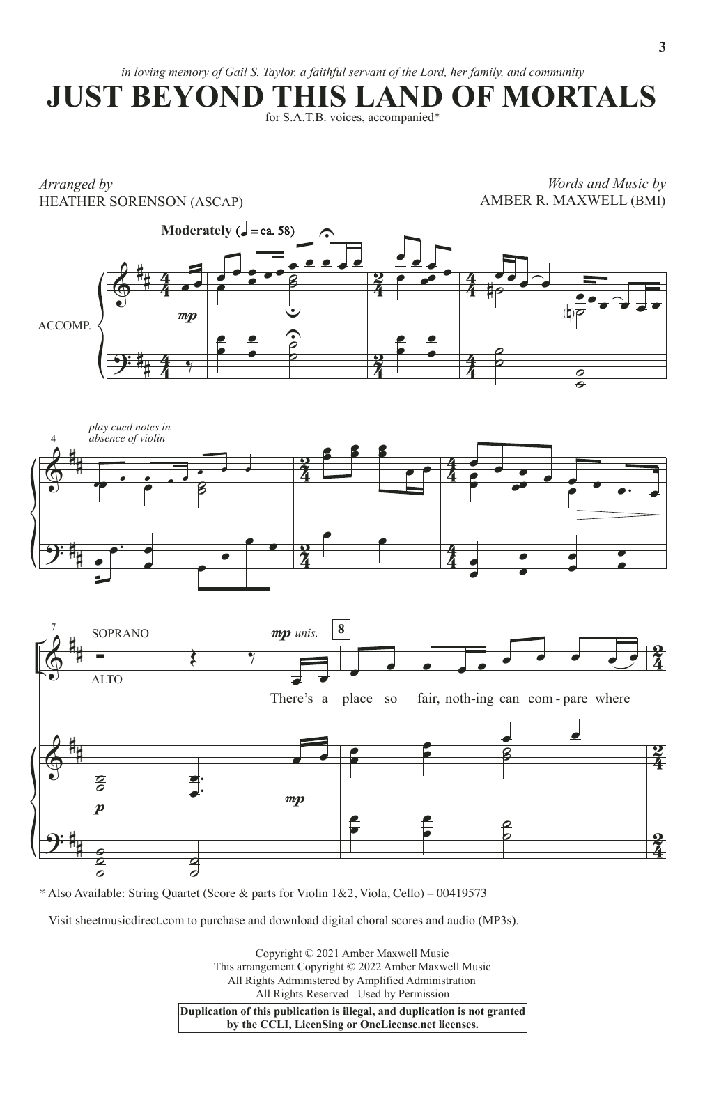 Download Amber R. Maxwell Just Beyond This Land Of Mortals (arr. Heather Sorenson) Sheet Music and learn how to play SATB Choir PDF digital score in minutes