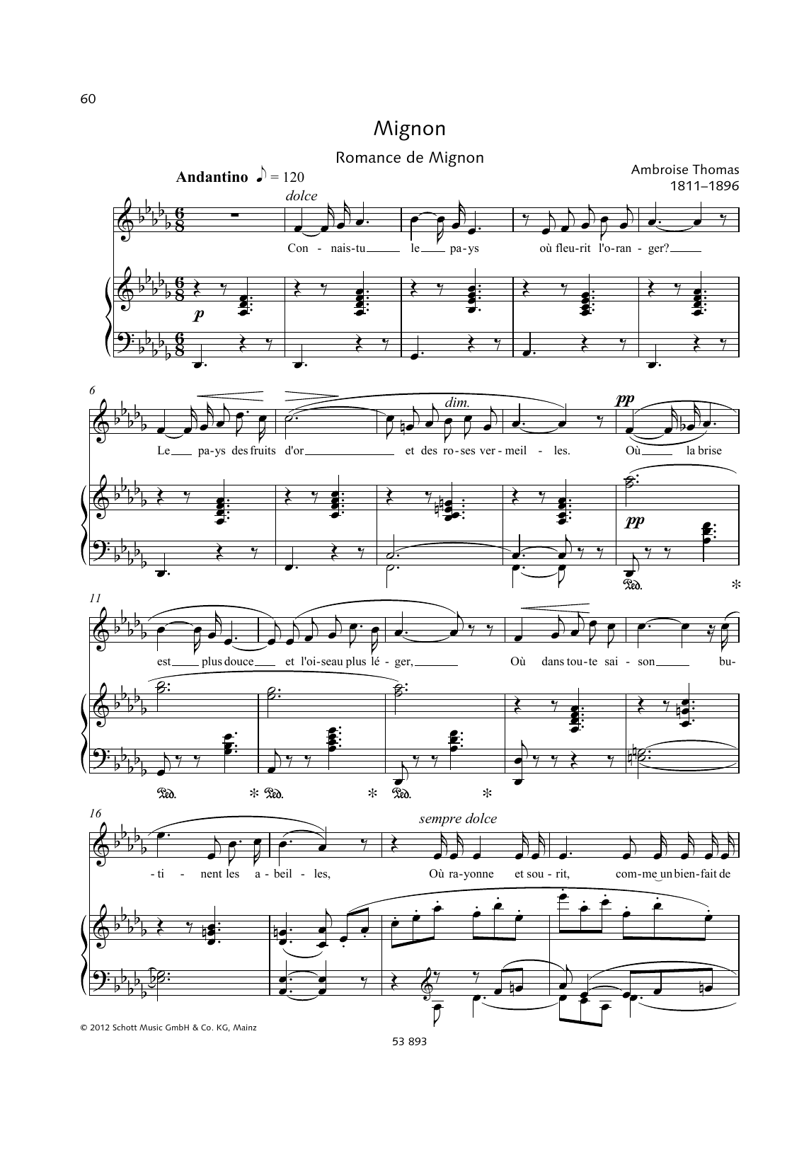 Download Ambroise Thomas Connais-tu le pays Sheet Music and learn how to play Piano & Vocal PDF digital score in minutes