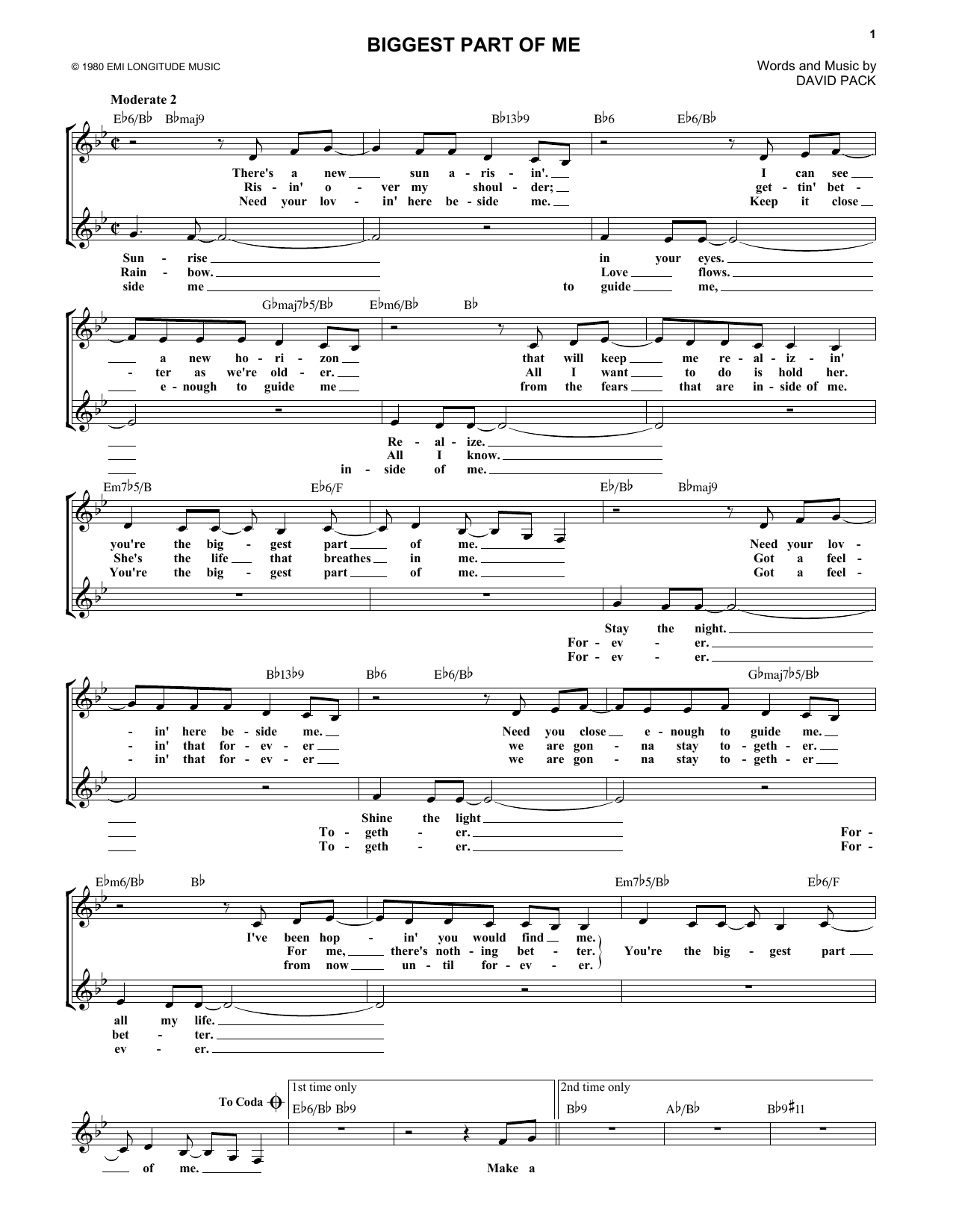 Download Ambrosia Biggest Part Of Me Sheet Music and learn how to play Melody Line, Lyrics & Chords PDF digital score in minutes