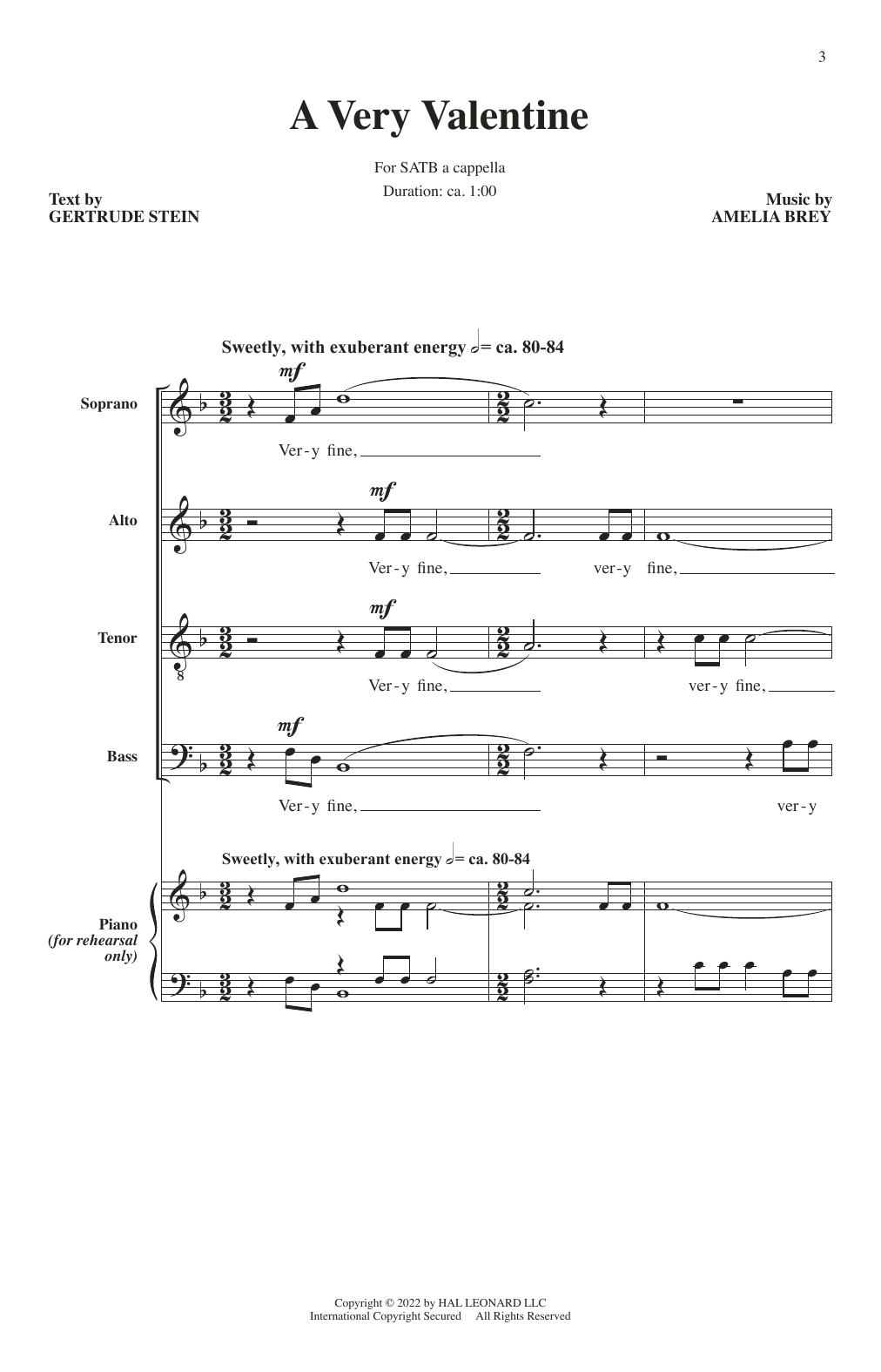 Download Amelia Brey A Very Valentine Sheet Music and learn how to play SATB Choir PDF digital score in minutes