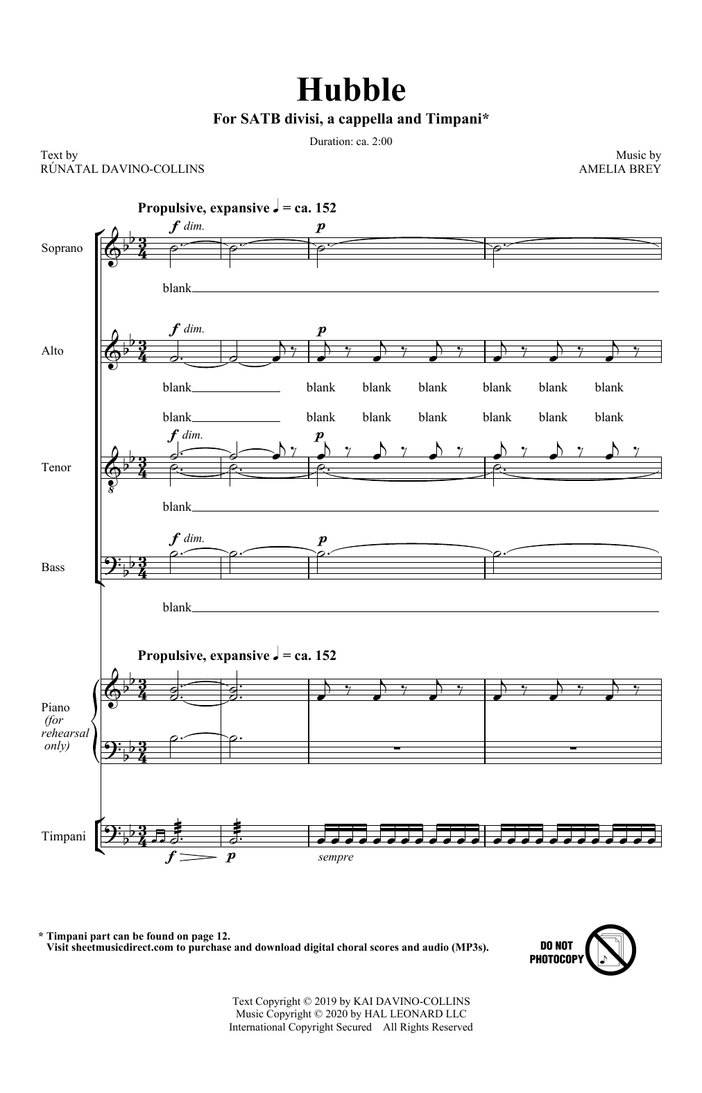 Download Amelia Brey Hubble Sheet Music and learn how to play SATB Choir PDF digital score in minutes