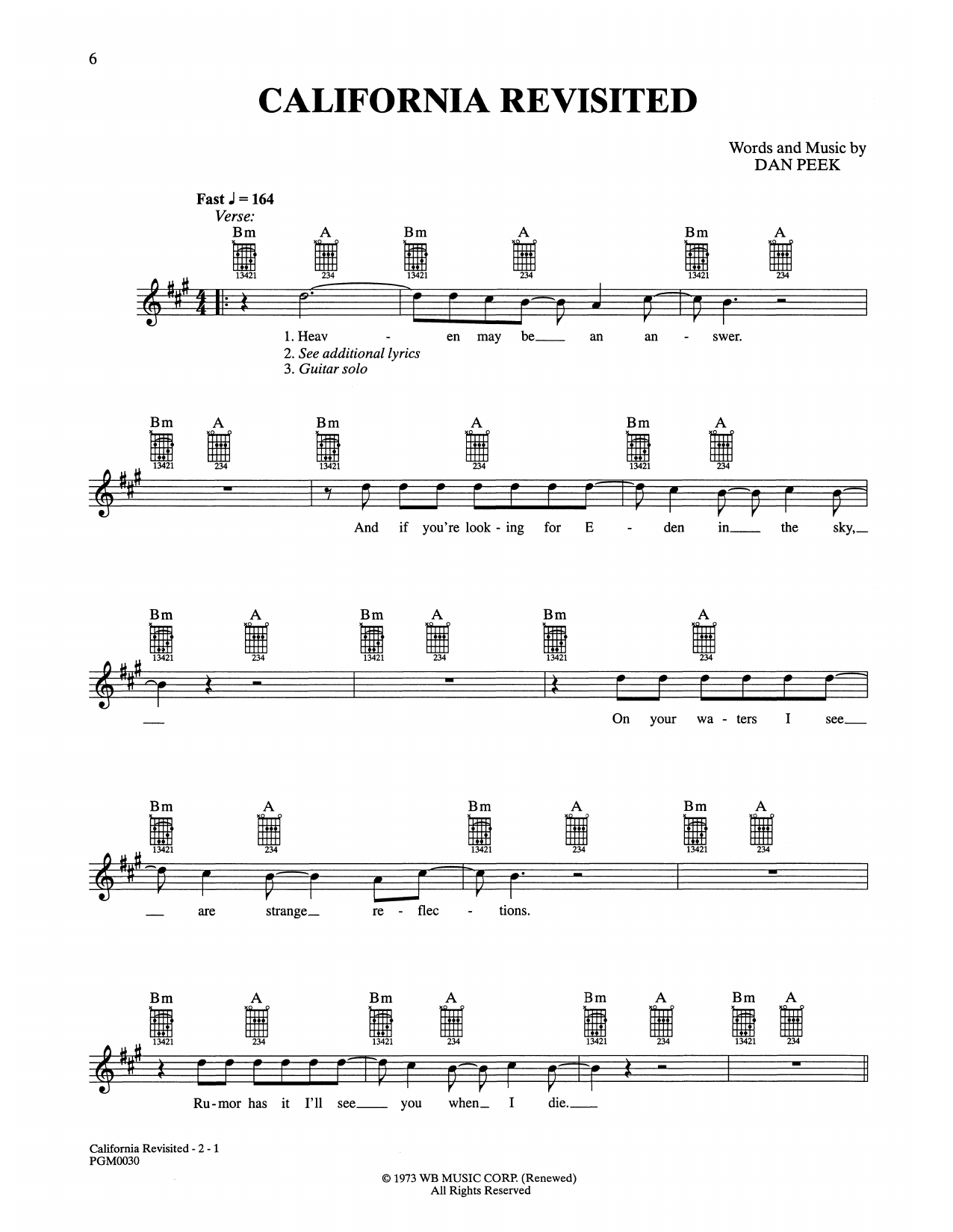 Download America California Revisited Sheet Music and learn how to play Easy Guitar PDF digital score in minutes