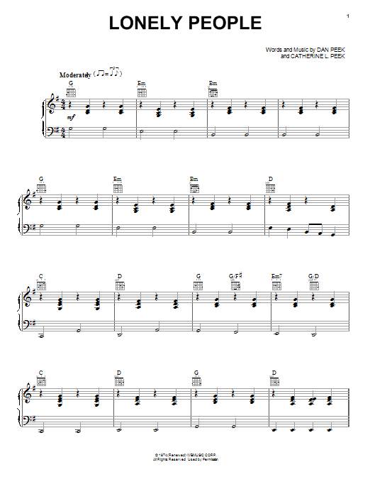 Download America Lonely People Sheet Music and learn how to play Easy Guitar PDF digital score in minutes