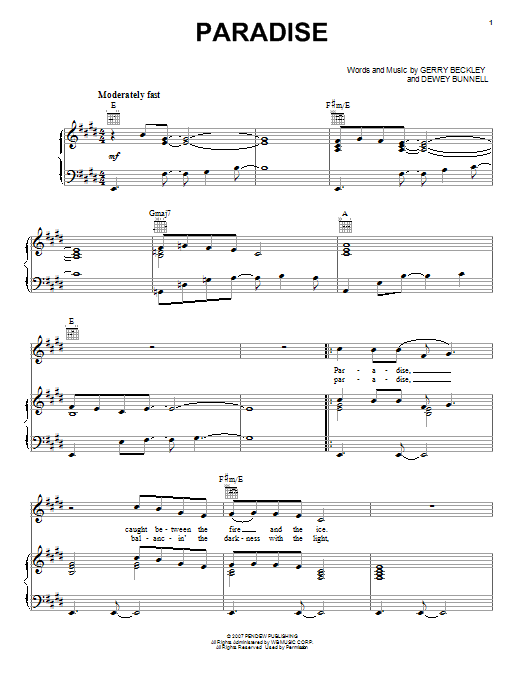 Download America Paradise Sheet Music and learn how to play Piano, Vocal & Guitar (Right-Hand Melody) PDF digital score in minutes