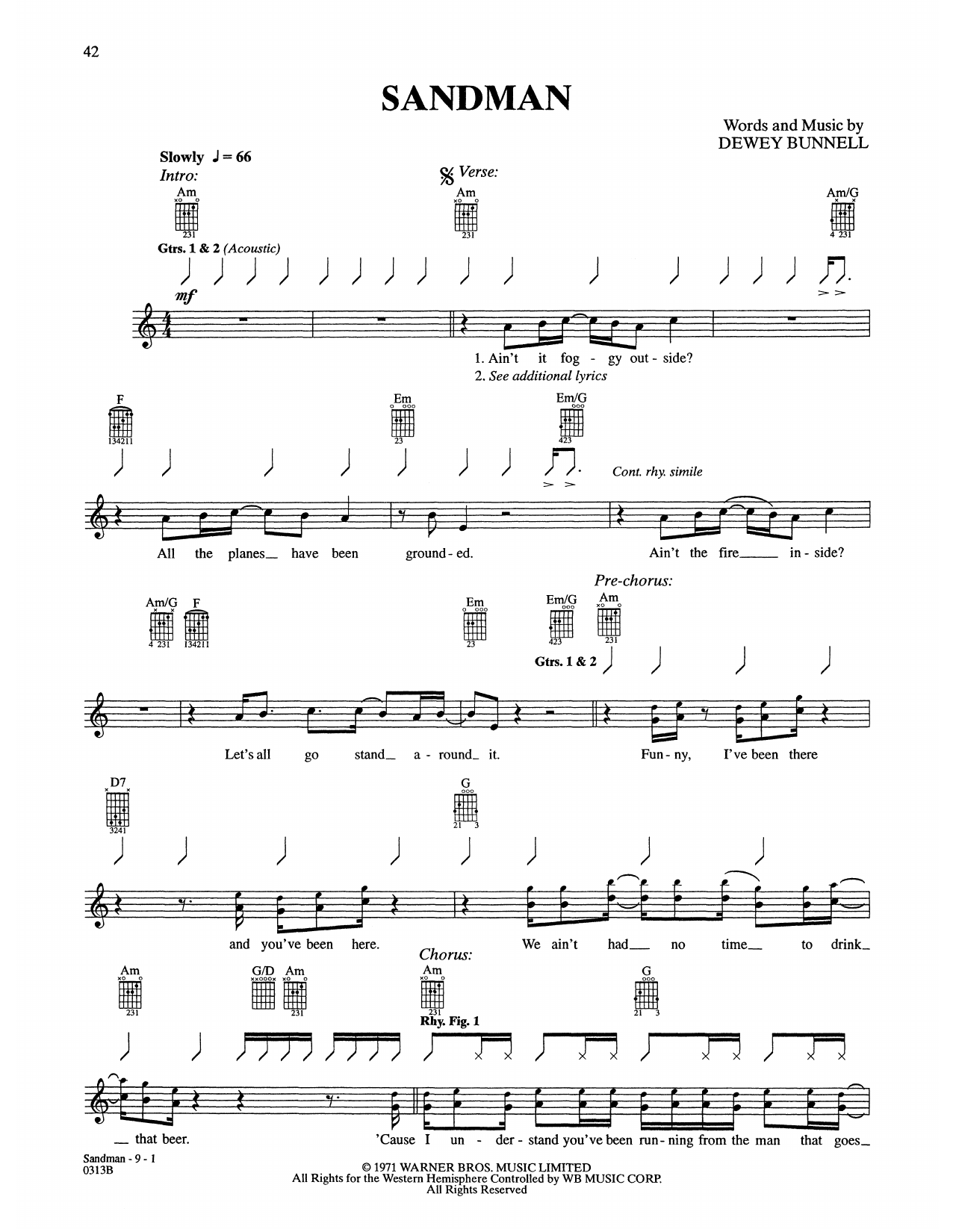 Download America Sandman Sheet Music and learn how to play Guitar Tab PDF digital score in minutes
