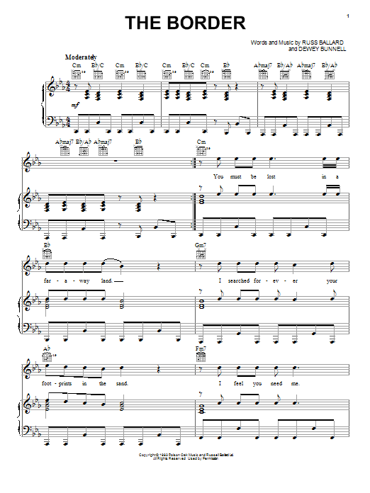 Download America The Border Sheet Music and learn how to play Piano, Vocal & Guitar (Right-Hand Melody) PDF digital score in minutes