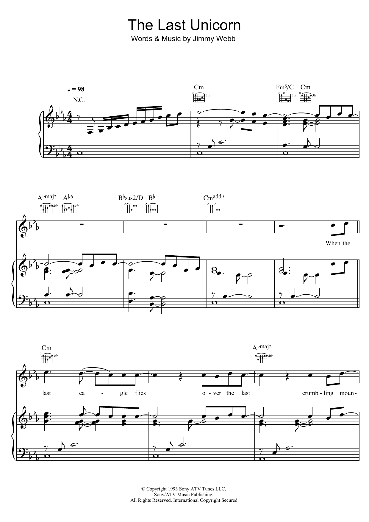 Download America The Last Unicorn Sheet Music and learn how to play Piano, Vocal & Guitar (Right-Hand Melody) PDF digital score in minutes