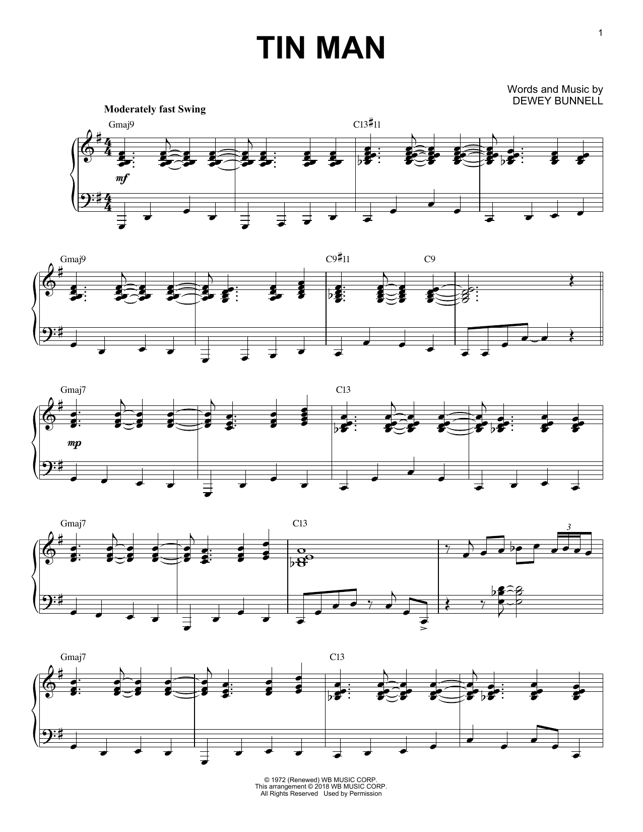 Download America Tin Man [Jazz version] Sheet Music and learn how to play Piano Solo PDF digital score in minutes