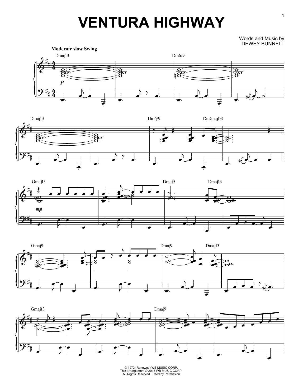 Download America Ventura Highway [Jazz version] Sheet Music and learn how to play Piano Solo PDF digital score in minutes