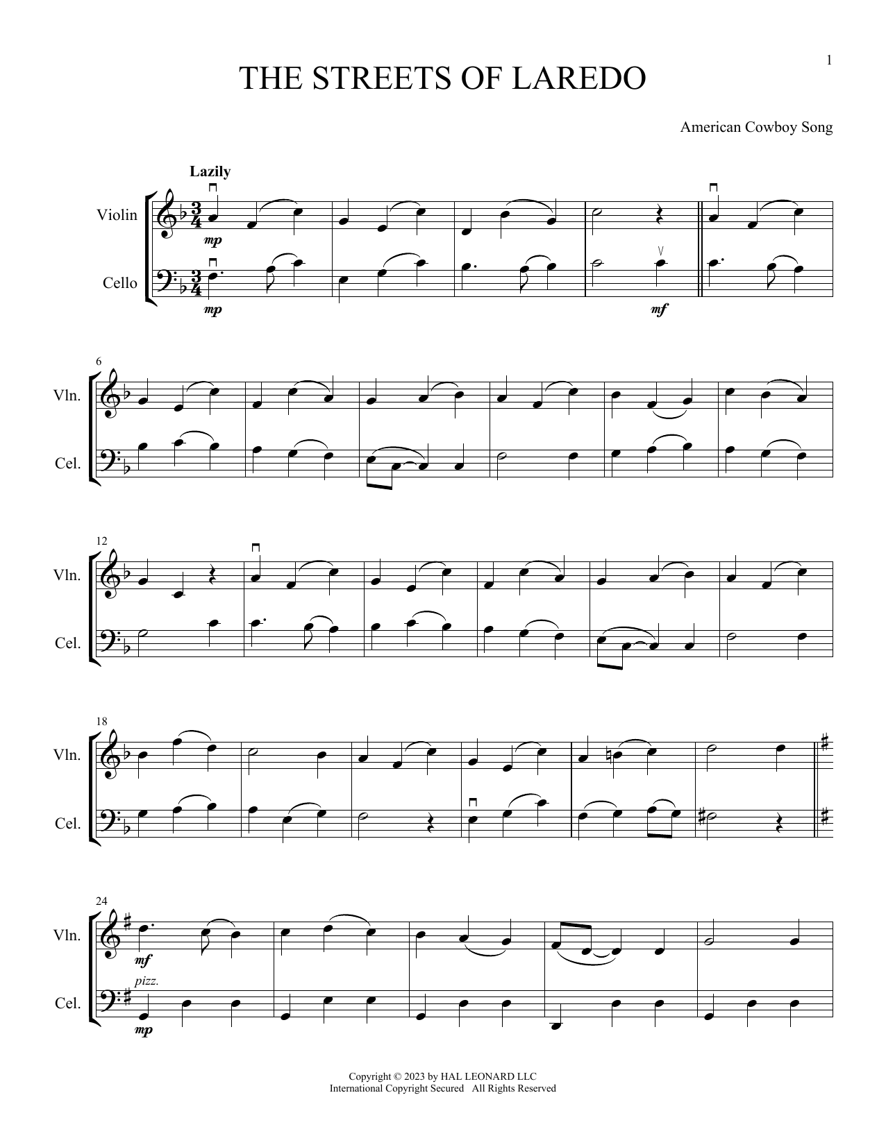 Download American Cowboy Song The Streets Of Laredo (arr. Michelle Hynson) Sheet Music and learn how to play Instrumental Duet PDF digital score in minutes