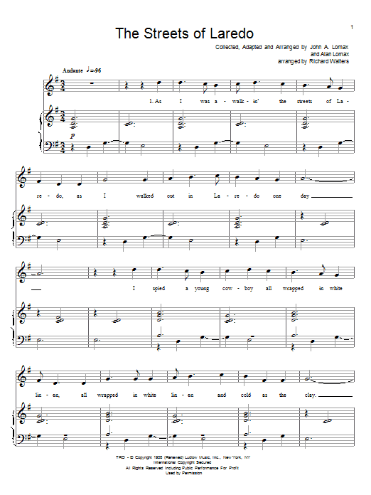 Download American Cowboy Song The Streets Of Laredo Sheet Music and learn how to play Melody Line, Lyrics & Chords PDF digital score in minutes