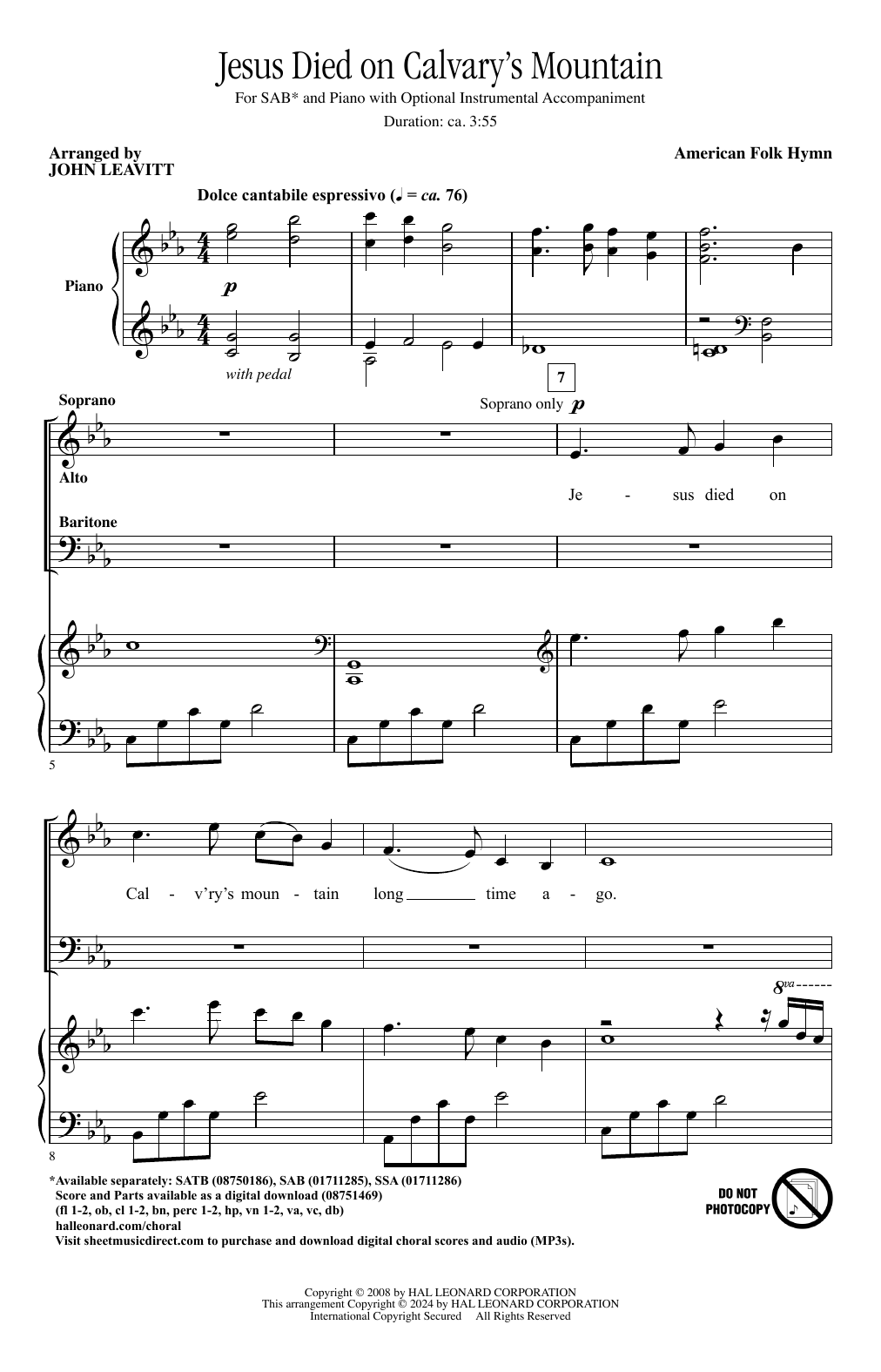 Download American Folk Hymn Jesus Died On Calvary's Mountain (arr. John Leavitt) Sheet Music and learn how to play SSA Choir PDF digital score in minutes