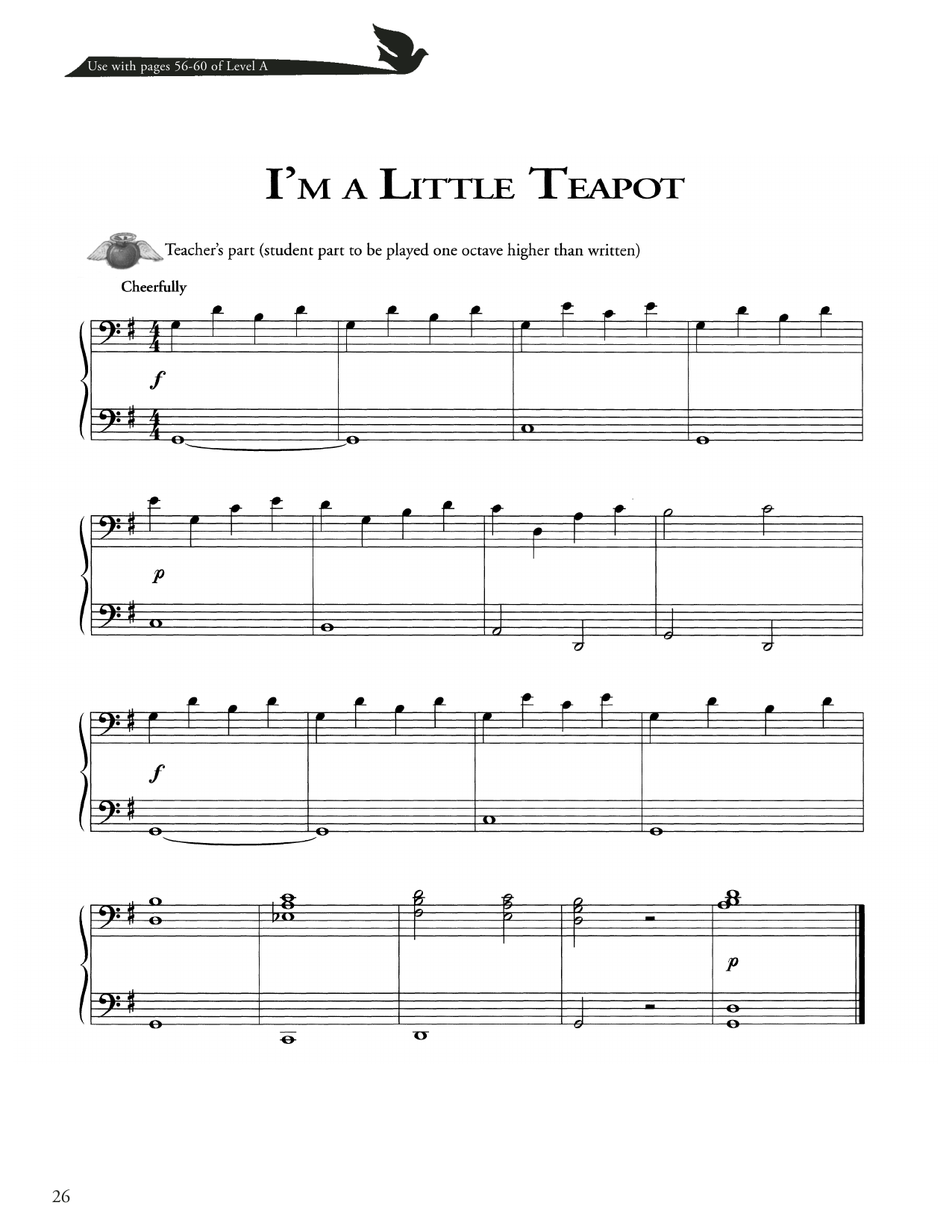 Download American Folk Song I'm A Little Teapot Sheet Music and learn how to play Piano Method PDF digital score in minutes