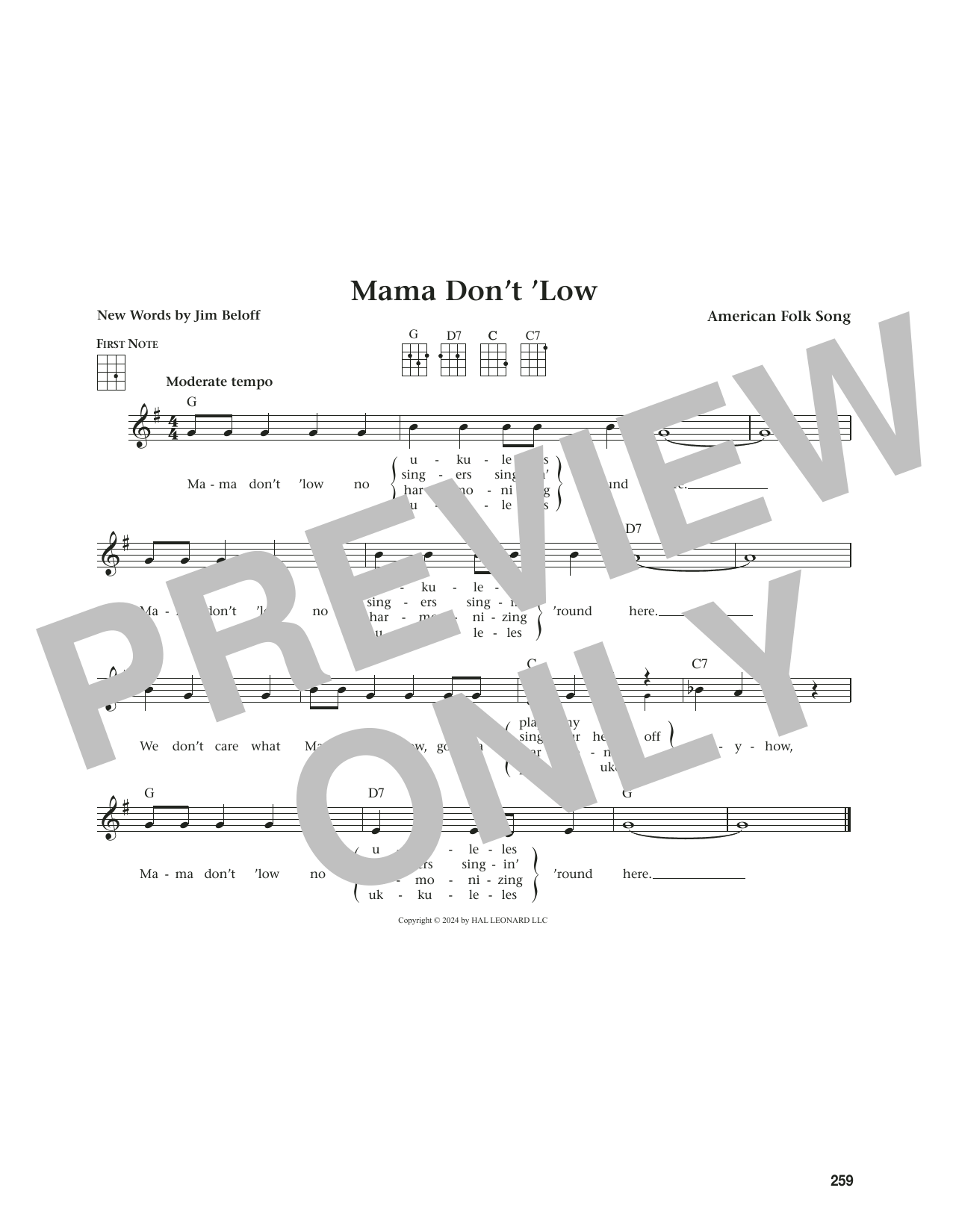 Download American Folk Song Mama Don't 'Low (from The Daily Ukulele) (arr. Jim Beloff) Sheet Music and learn how to play Ukulele PDF digital score in minutes