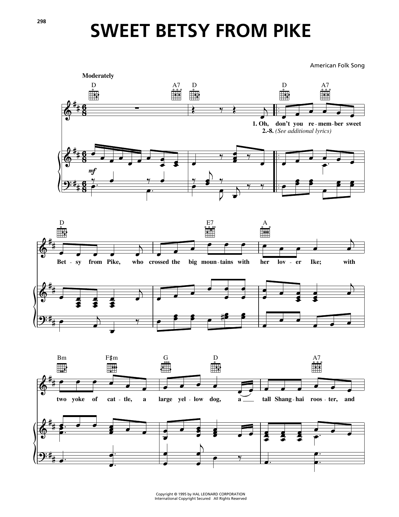 Download American Folksong Sweet Betsy From Pike Sheet Music and learn how to play Piano, Vocal & Guitar Chords (Right-Hand Melody) PDF digital score in minutes