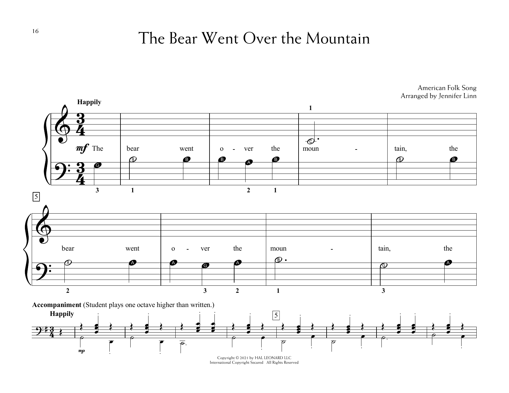 Download American Folk Song The Bear Went Over The Mountain (arr. Jennifer Linn) Sheet Music and learn how to play Educational Piano PDF digital score in minutes