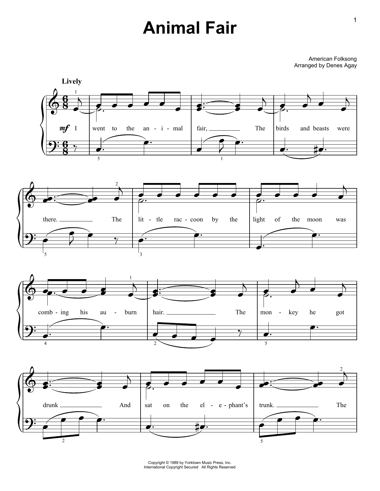 Download American Folksong Animal Fair (arr. Denes Agay) Sheet Music and learn how to play Easy Piano PDF digital score in minutes