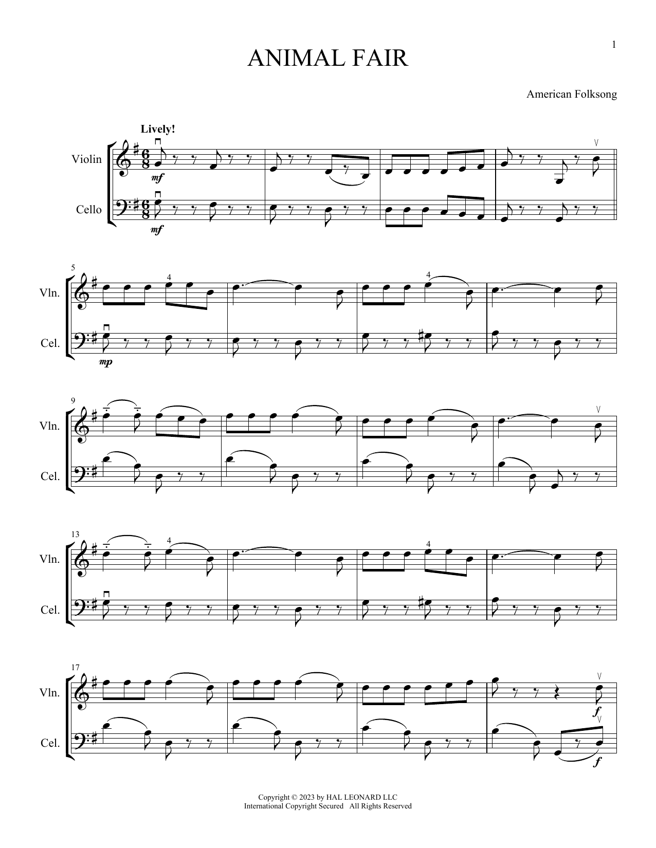 Download American Folksong Animal Fair (arr. Michelle Hynson) Sheet Music and learn how to play Instrumental Duet PDF digital score in minutes