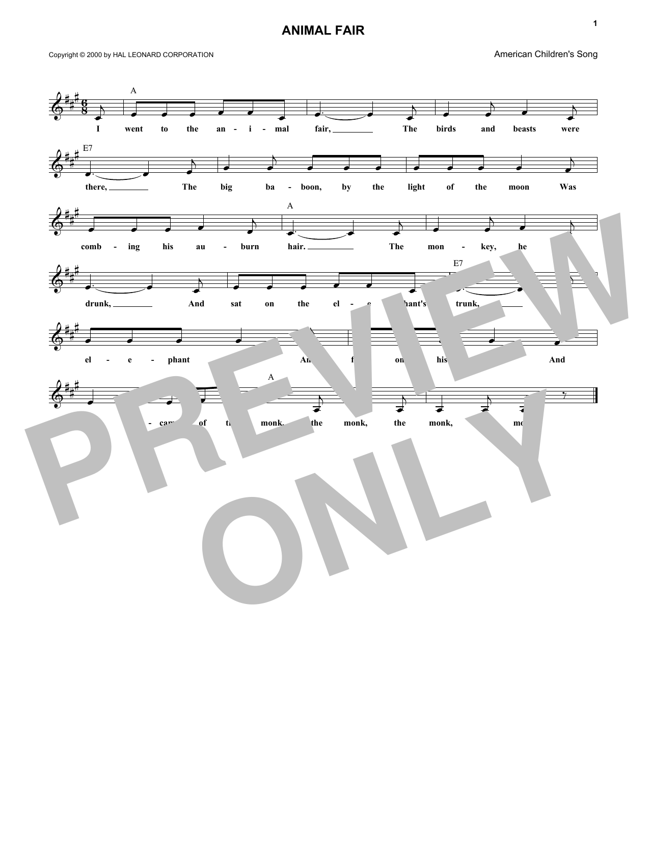 Download American Folksong Animal Fair Sheet Music and learn how to play Melody Line, Lyrics & Chords PDF digital score in minutes