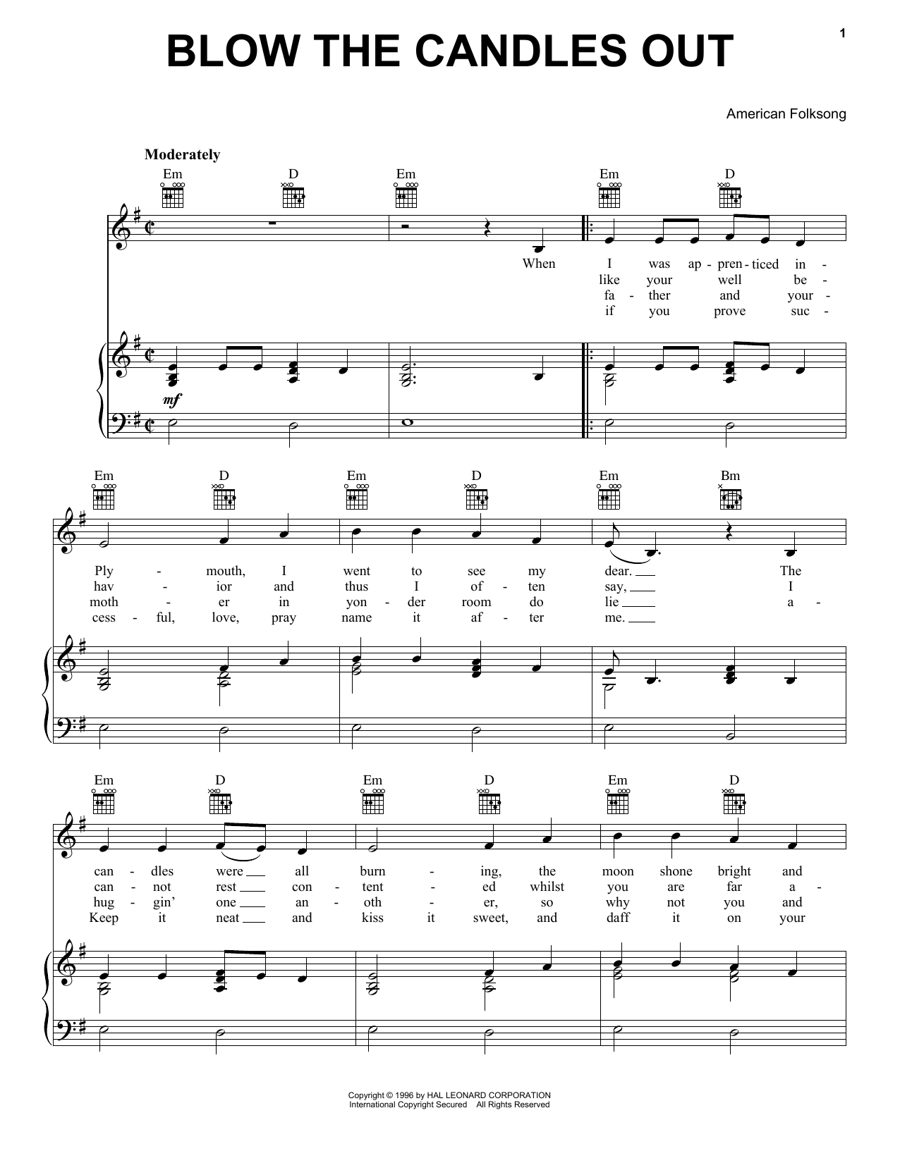 Download Traditional American Folk Song Blow The Candles Out Sheet Music and learn how to play Piano, Vocal & Guitar (Right-Hand Melody) PDF digital score in minutes