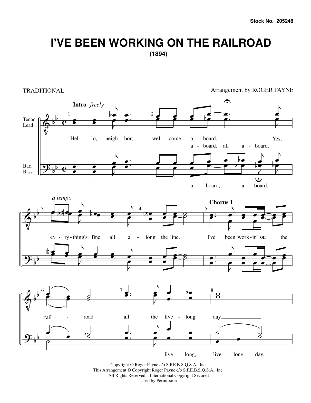 Download American Folksong I've Been Working on the Railroad (arr. Roger Payne) Sheet Music and learn how to play TTBB Choir PDF digital score in minutes