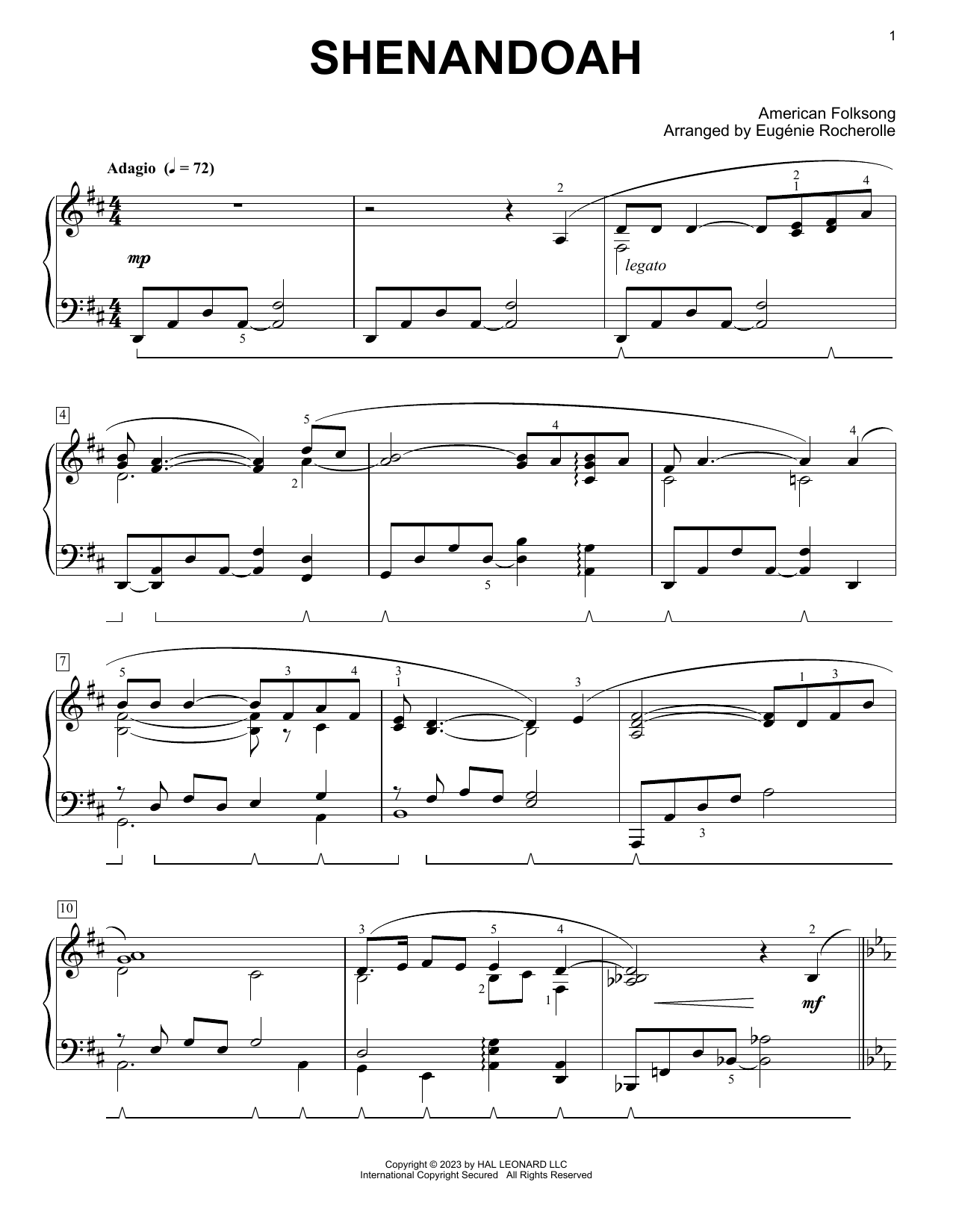 Download American Folksong Shenandoah (arr. Eugénie Rocherolle) Sheet Music and learn how to play Piano Solo PDF digital score in minutes