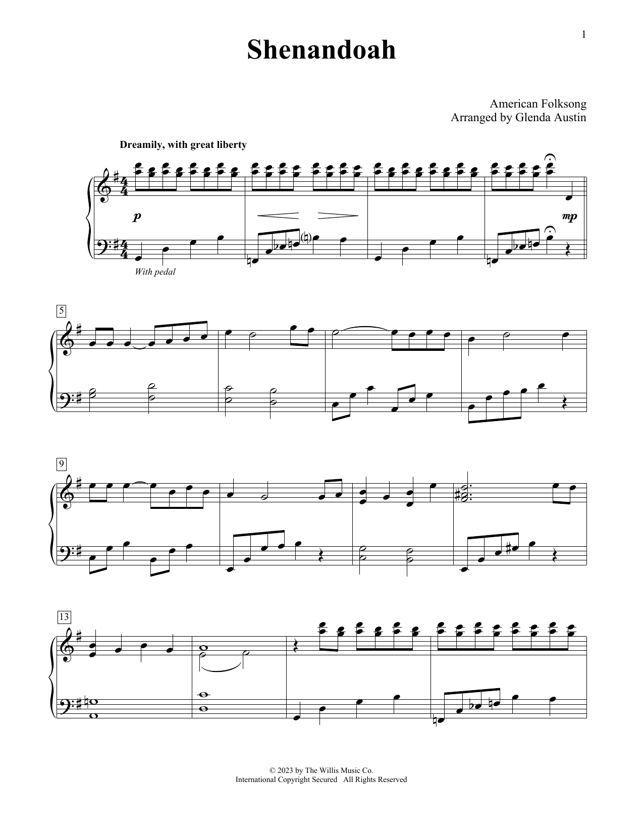 Download American Folksong Shenandoah (arr. Glenda Austin) Sheet Music and learn how to play Educational Piano PDF digital score in minutes