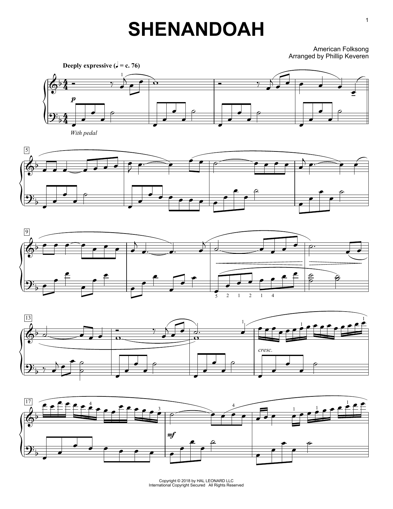 Download Phillip Keveren Shenandoah Sheet Music and learn how to play Piano PDF digital score in minutes