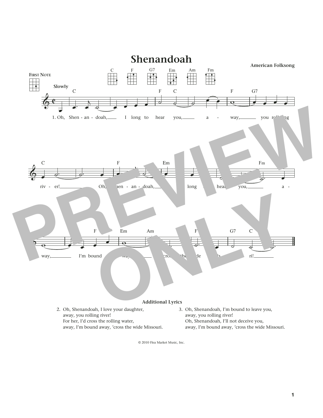 Download American Folksong Shenandoah Sheet Music and learn how to play Ukulele PDF digital score in minutes