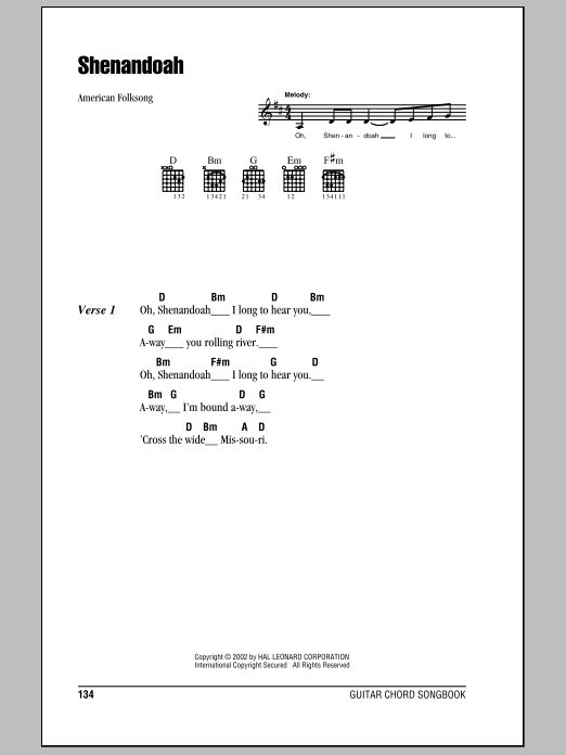 Download American Folksong Shenandoah Sheet Music and learn how to play Lyrics & Chords PDF digital score in minutes