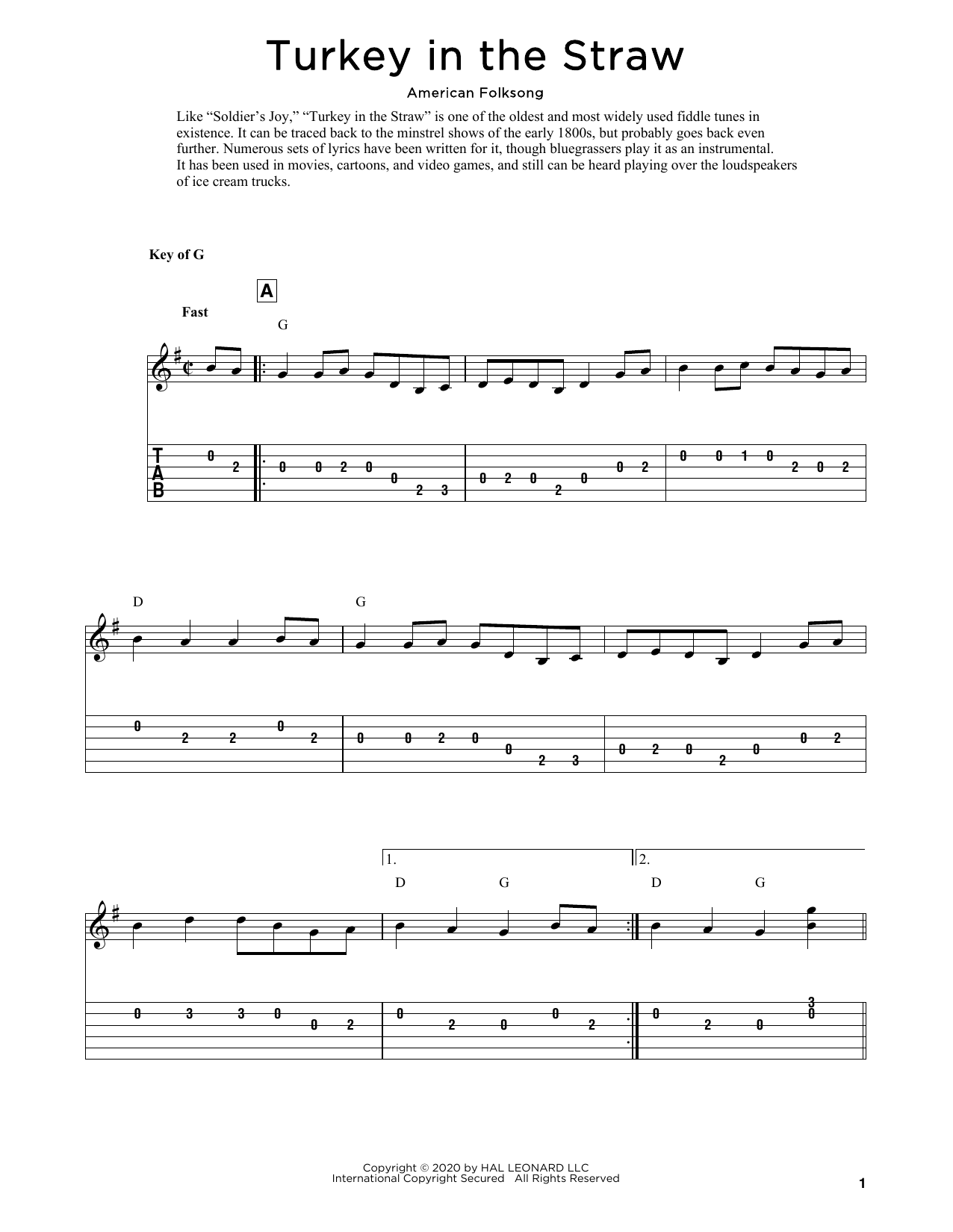 Download American Folksong Turkey In The Straw (arr. Fred Sokolow) Sheet Music and learn how to play Mandolin PDF digital score in minutes