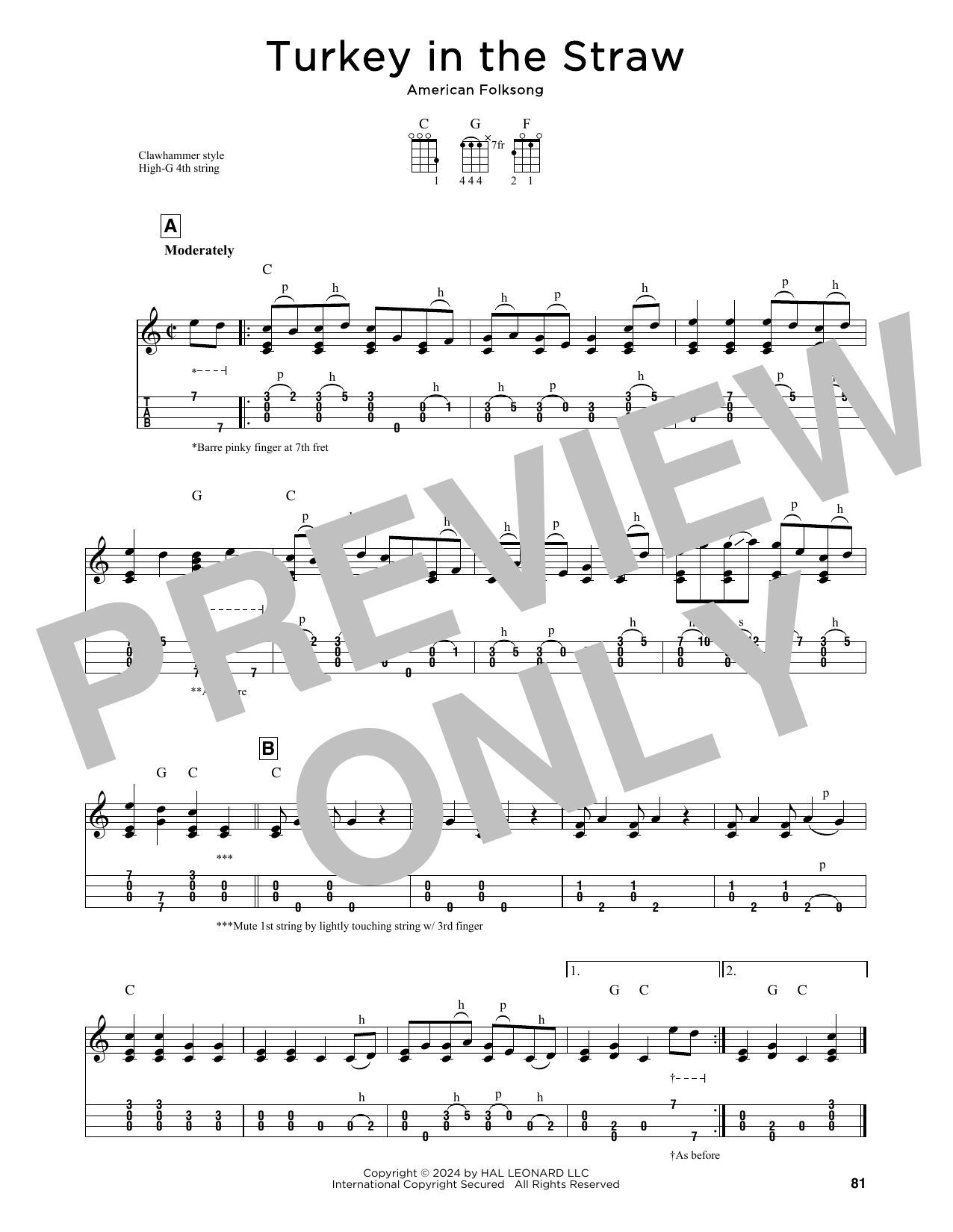 Download American Folksong Turkey In The Straw (arr. Jim Schustedt) Sheet Music and learn how to play Ukulele PDF digital score in minutes